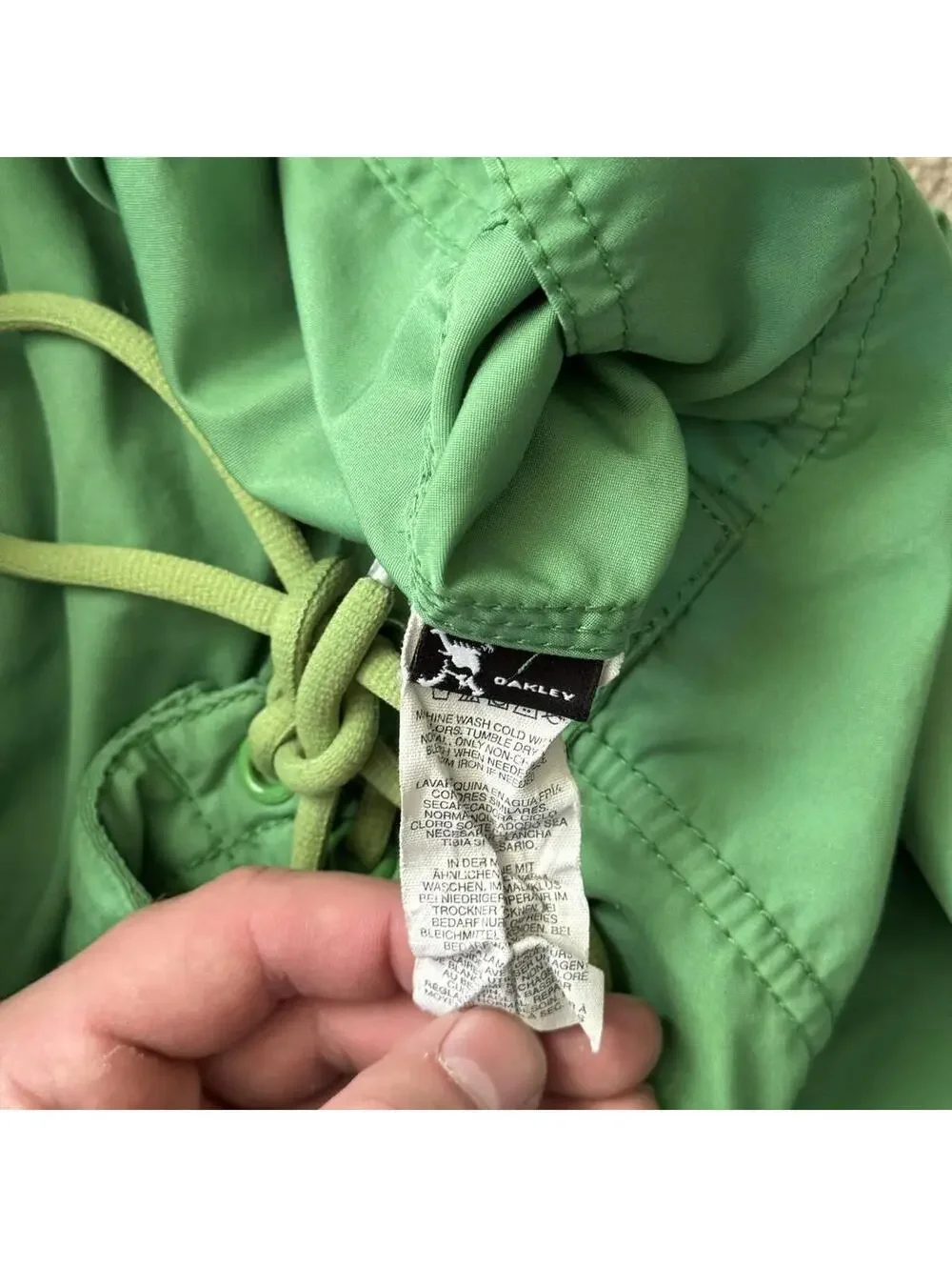 Y2k Green Oakley swim trunks with drawstring waist